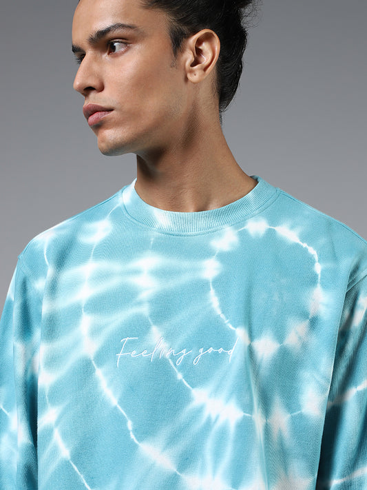 Nuon Blue Tie & Dye Printed Cotton Blend Relaxed Fit Sweatshirt