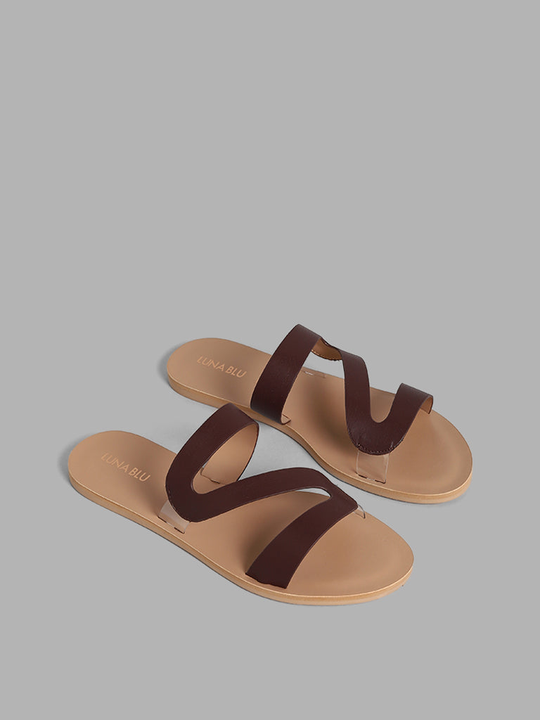 Buy LUNA BLU Plain Z Pattern Maroon Slides from Westside