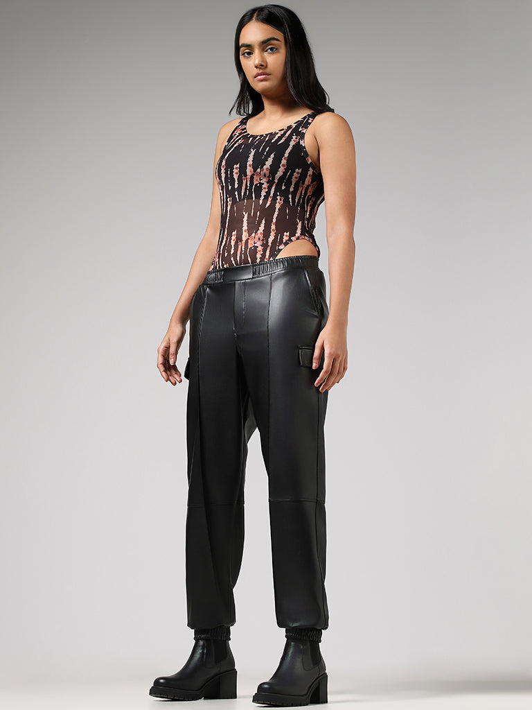 Buy Nuon Black Leather Cargo Joggers from Westside