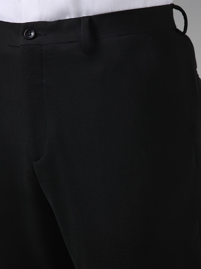 Westside WES Formals Men's Solid Black Slim-Fit Mid-Rise Trousers for Work Wear Zoomed View