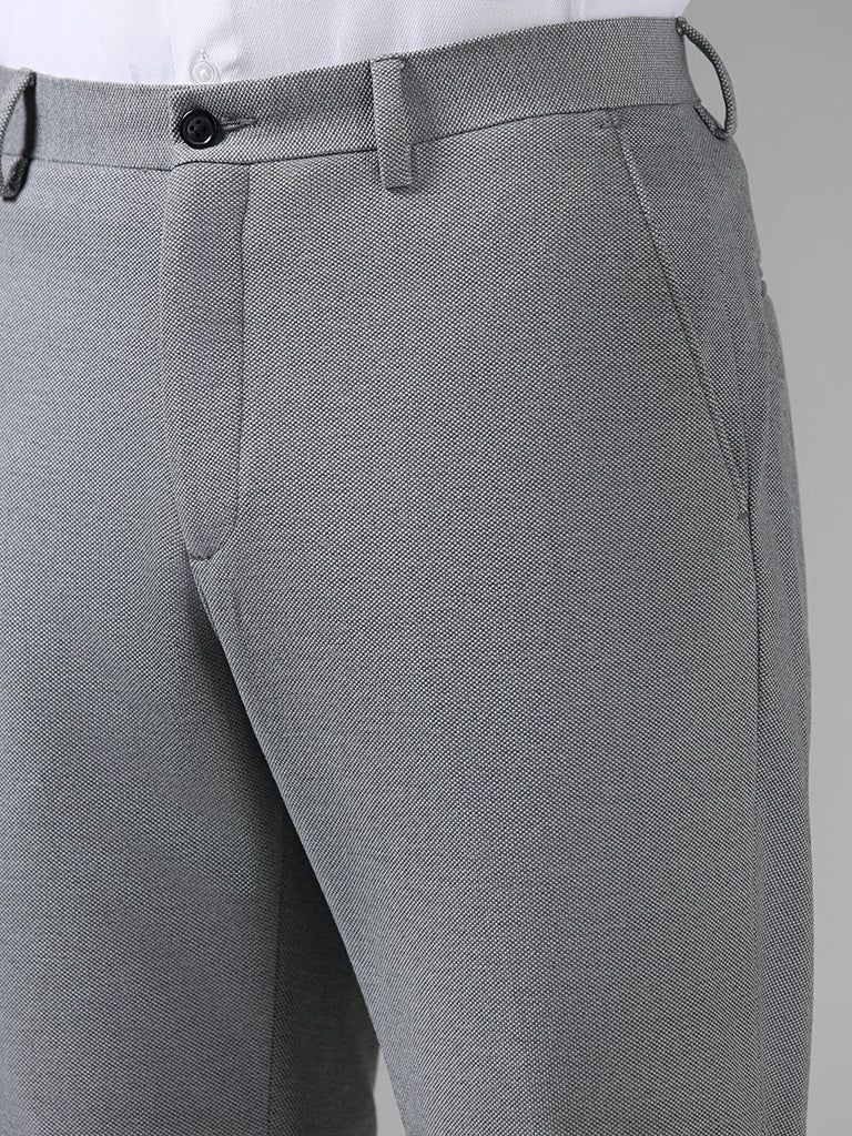 Westside WES Formals Men's Solid Grey Slim-Fit Mid-Rise Trousers for Work Wear Zoomed View