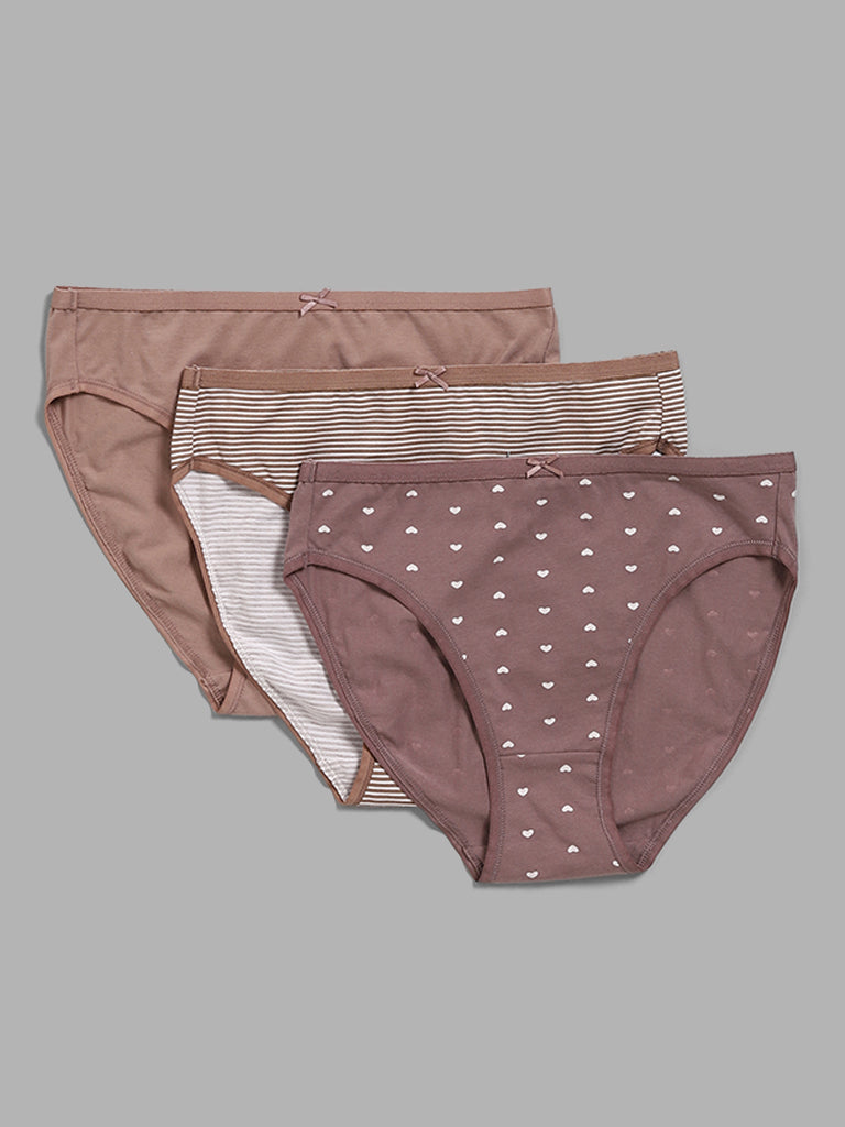 Buy Wunderlove Light Taupe High Leg Briefs - Pack of 3 from Westside