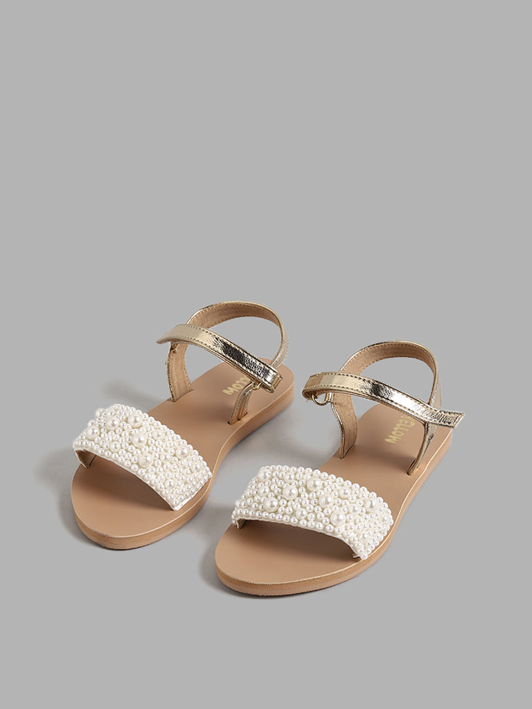 Buy Yellow Gold Pearl Embellished Sandals from Westside