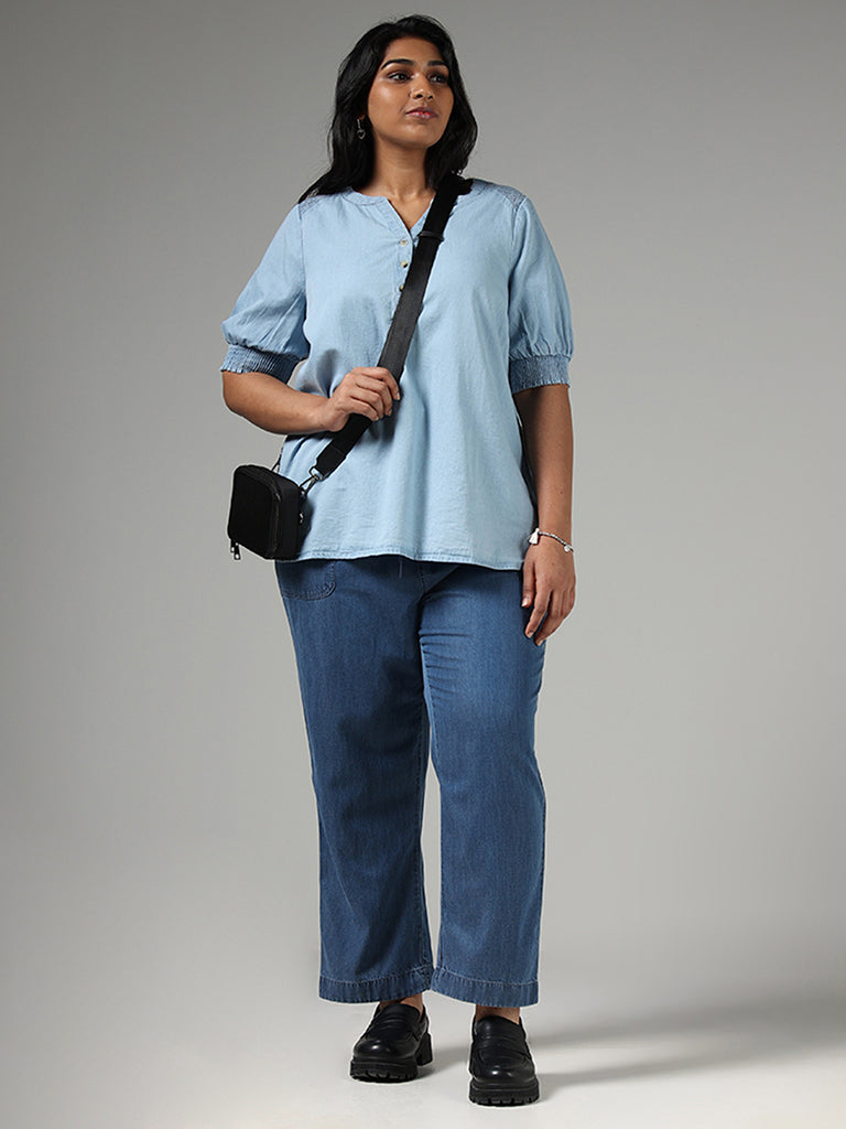 Buy Gia Solid Blue Straight Capri from Westside