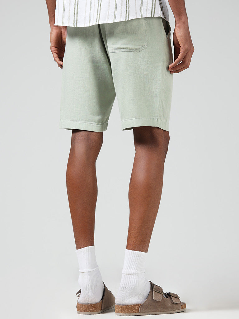 ETA Solid Sage Cotton Slim Fit Shorts