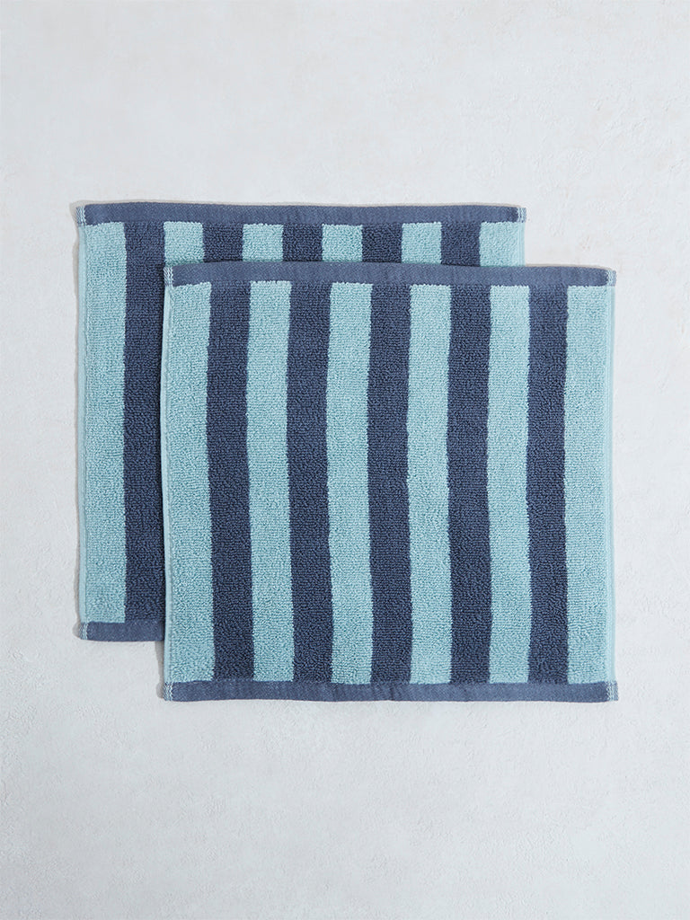 Westside Home Blue Broad Striped Face Towel (Set of 2)