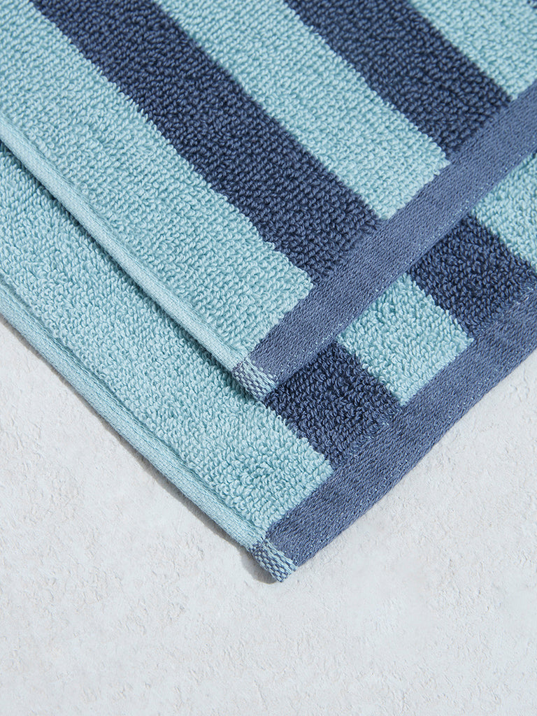 Westside Home Blue Broad Striped Face Towel (Set of 2)