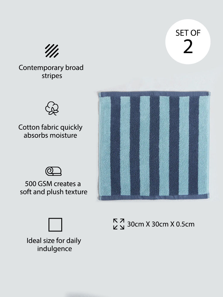 Westside Home Blue Broad Striped Face Towel (Set of 2)