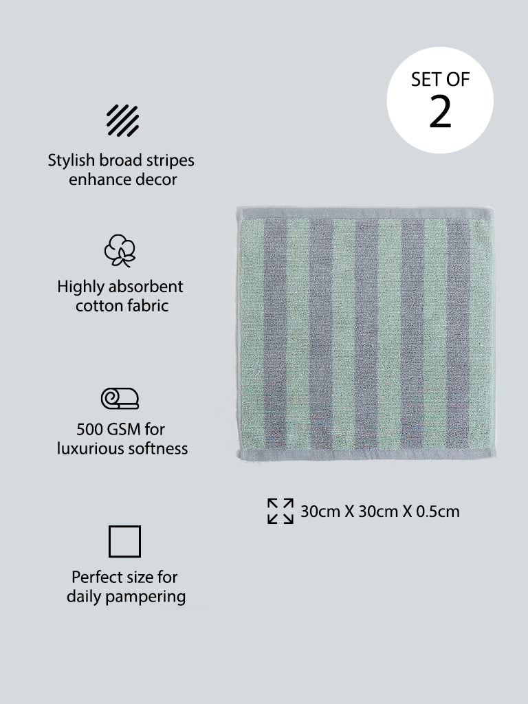 Westside Home Green Broad Striped Face Towel - (Set of 2)