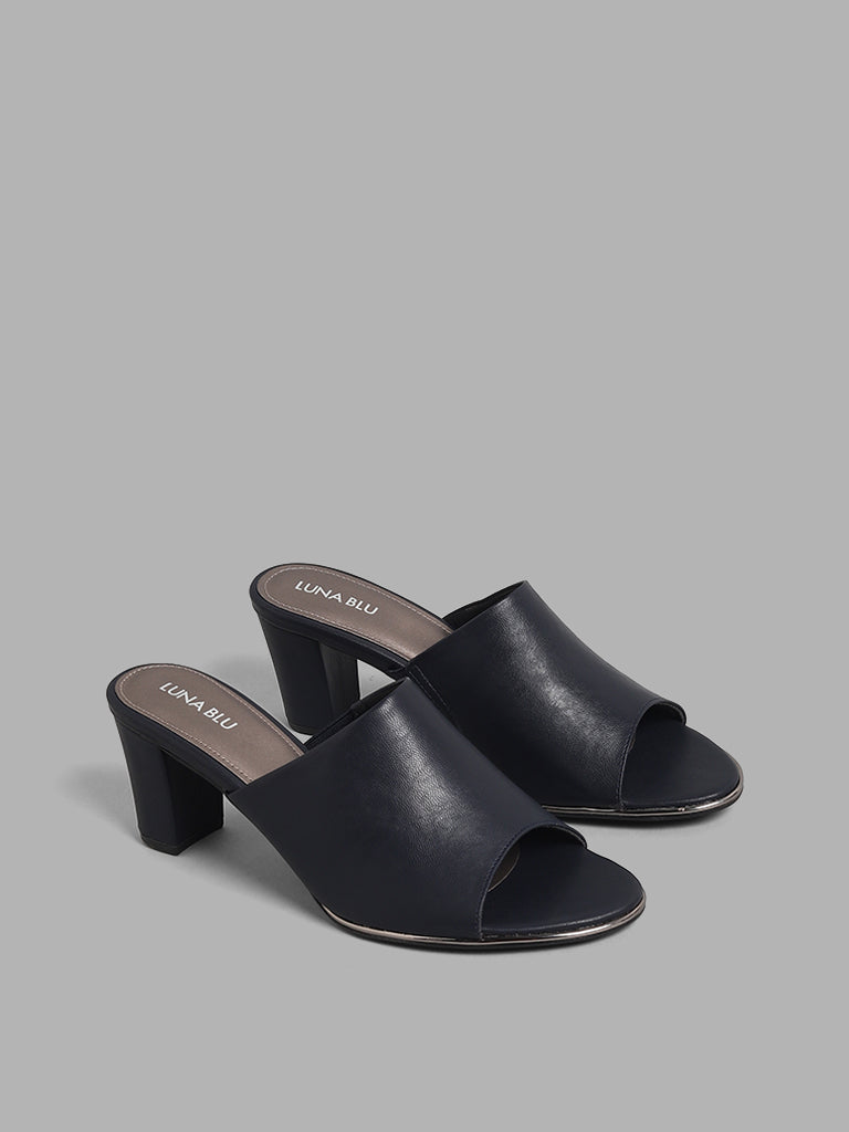 Blue heeled 2025 mules