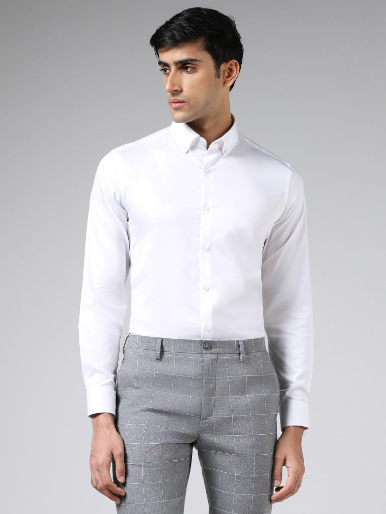 Buy WES Formals Solid White Cotton Blend Slim-Fit Shirt from Westside