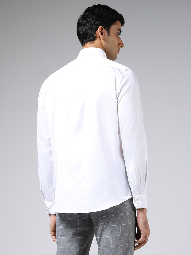Westside WES Formals Men's Solid White Cotton-Blend Slim-Fit Shirt for Work Wear Back View