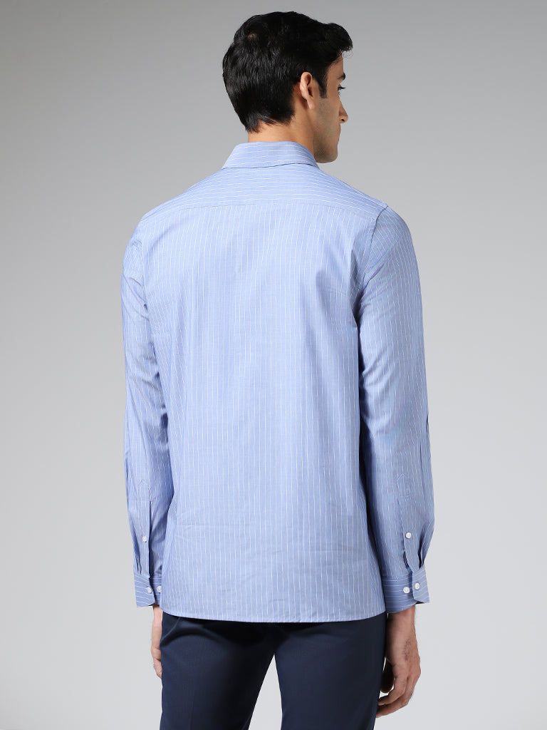 WES Formals Light Blue Pin Striped Cotton Slim Fit Shirt