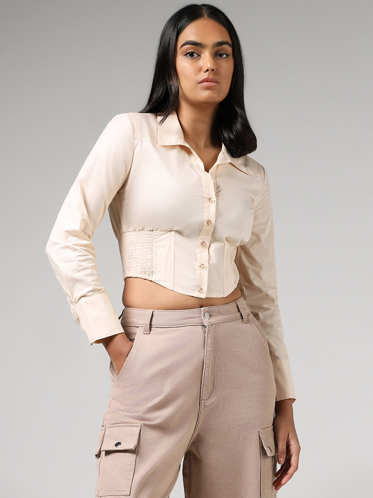 Buy Nuon Cream Smocked Detail Corset Shirt from Westside