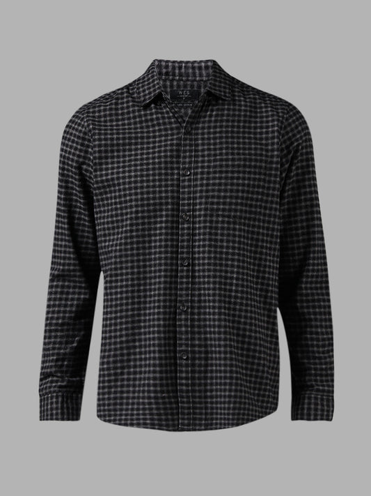 WES Casuals Black Checked Cotton Slim Fit Shirt