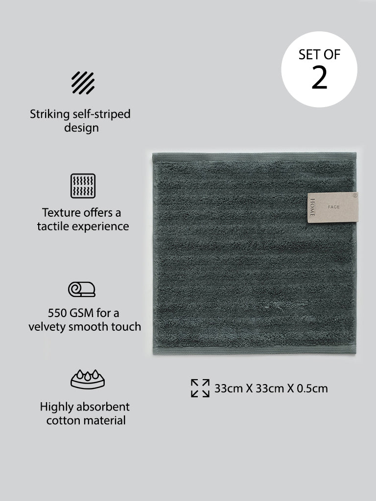 Westside Home Moss Green Self-Striped Face Towels (Set of 2)