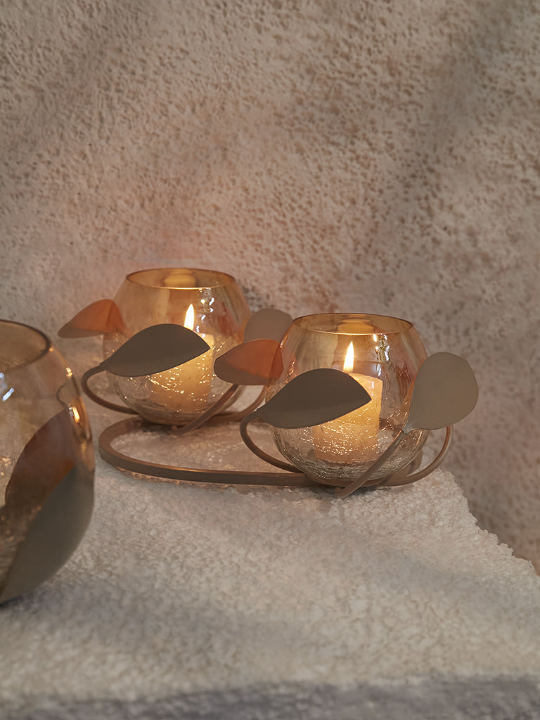 Westside Home Gold Oval Double Leaf Tealight Candle Stand