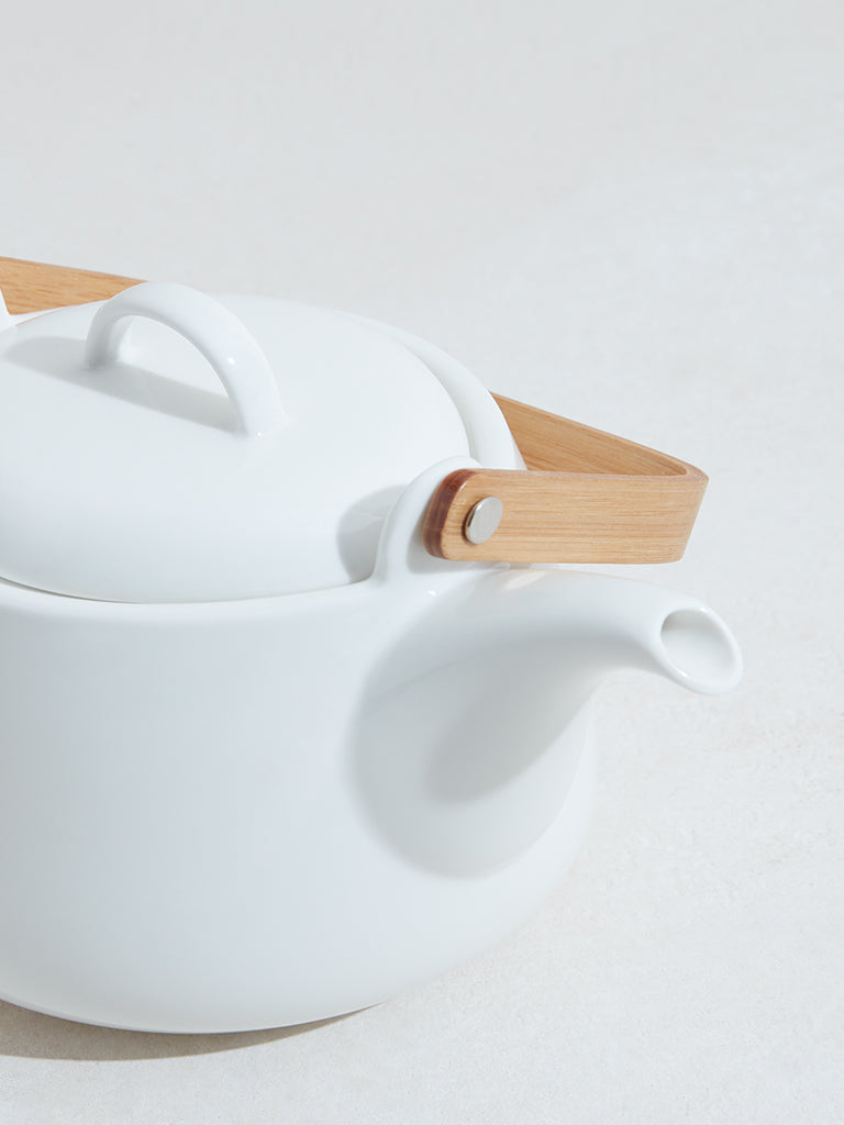 Westside Home White Chai Kettle with Wood Handle