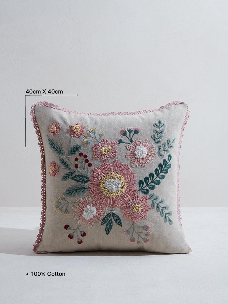 Westside Home Multicolor Floral Embroidered Cushion Cover