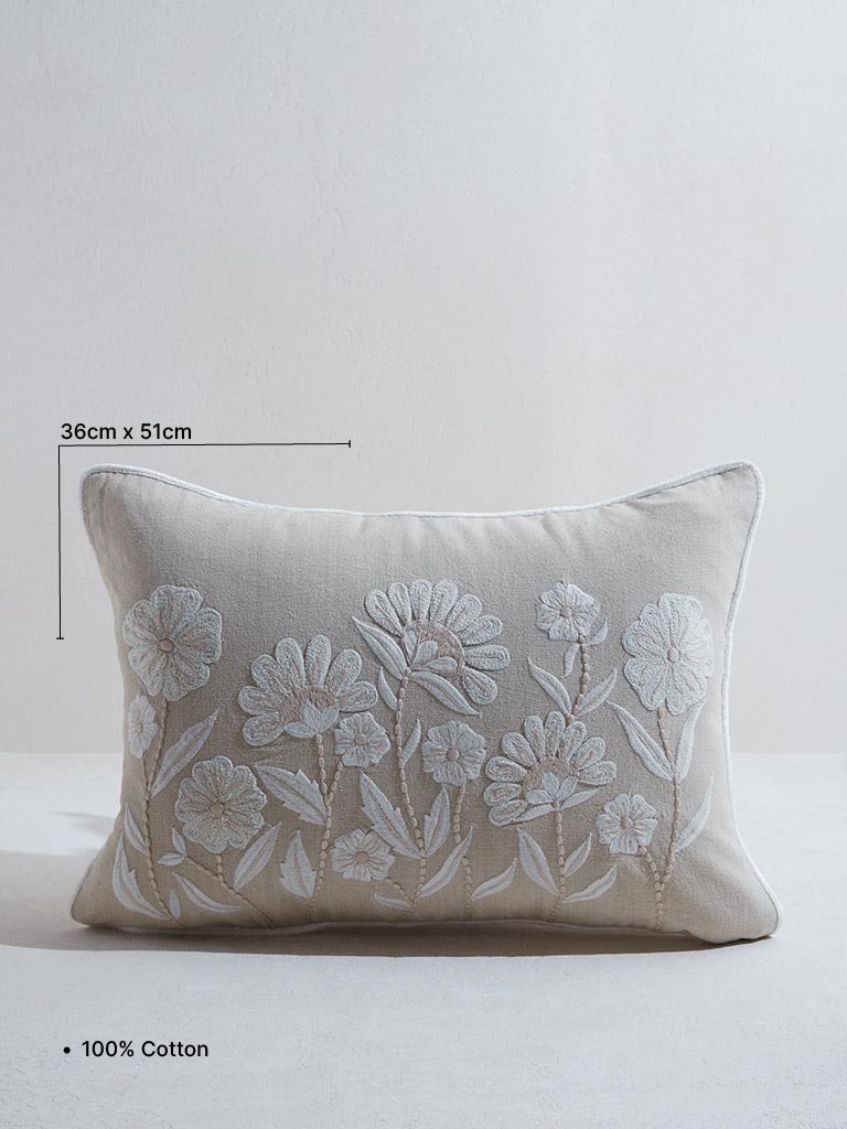 Westside Home White Floral Design Cushion Cover