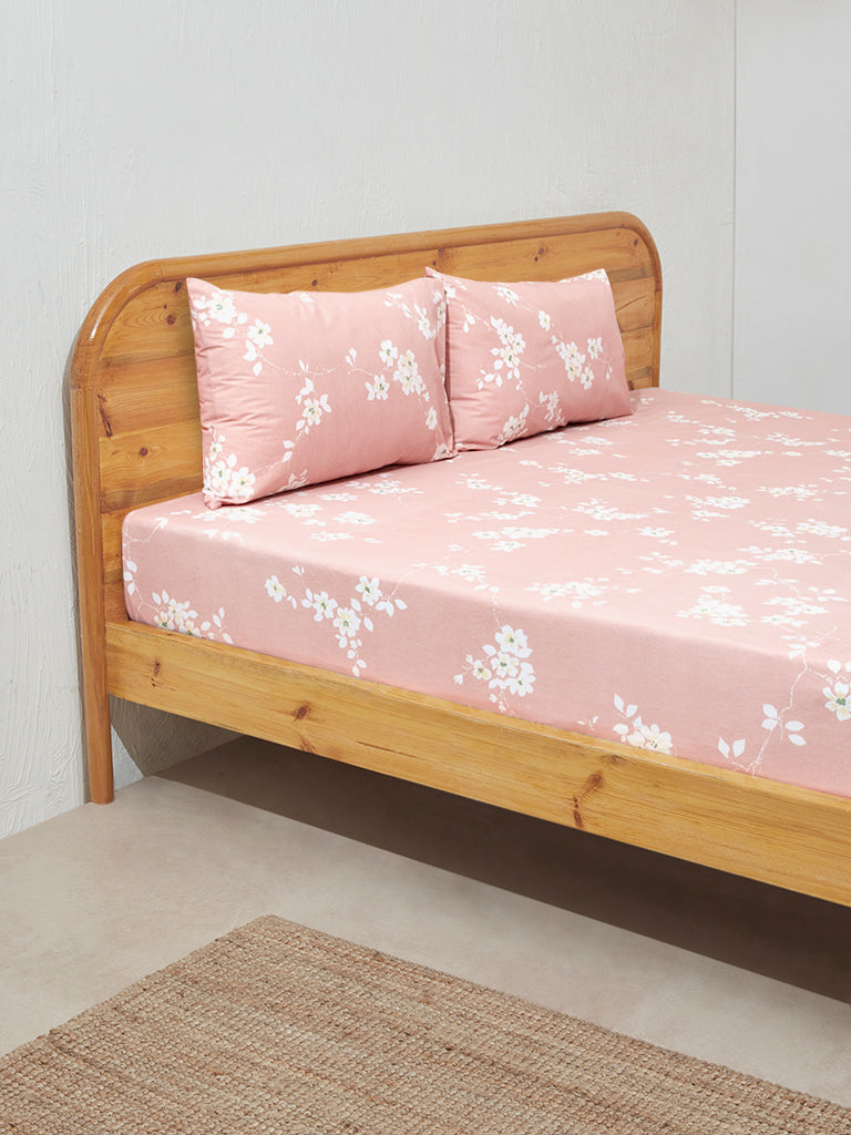Westside Home Pink Cherry Blossom King Bed Flat Sheet and Pillowcase Set