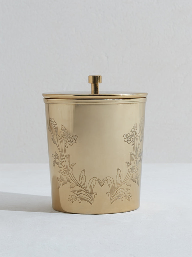 Westside Home Dull Gold Damask Design Metal Jar-Large