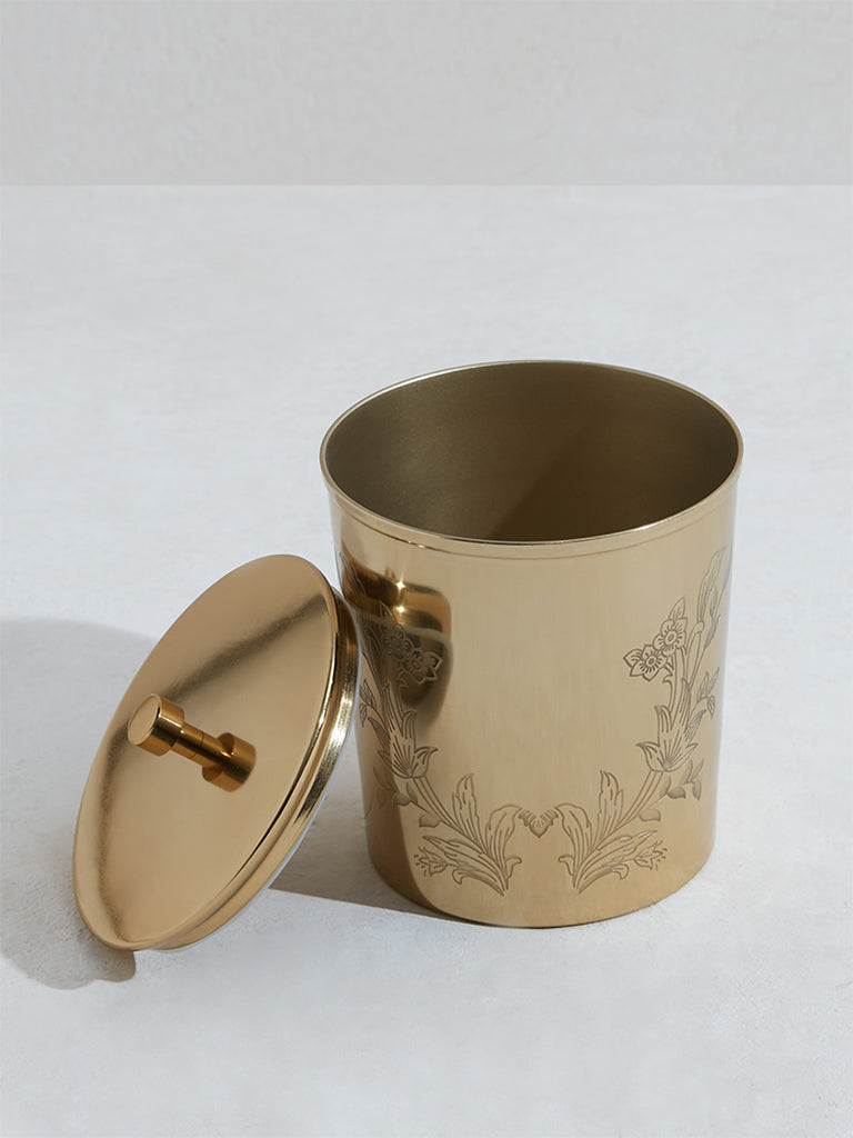 Westside Home Dull Gold Damask Design Metal Jar-Large