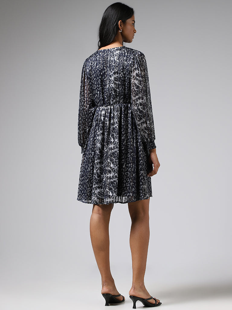 Wardrobe Dark Grey Abstract Printed A-Line Dress
