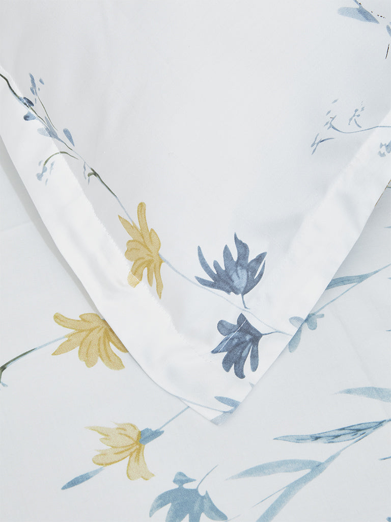 Westside Home Blue Floral Design Single Bed Flat Sheet and Pillowcase Set
