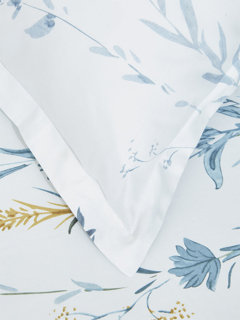 Westside Home Blue Floral Design King Bed Flat Sheet and Pillowcase Set