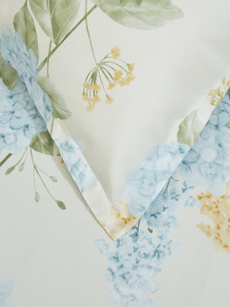 Westside Home Aqua Hydrangea Design King Bed Flat Sheet and Pillowcase Set