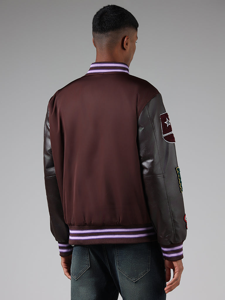 Nuon Wine Embroidered Relaxed Fit University Jacket