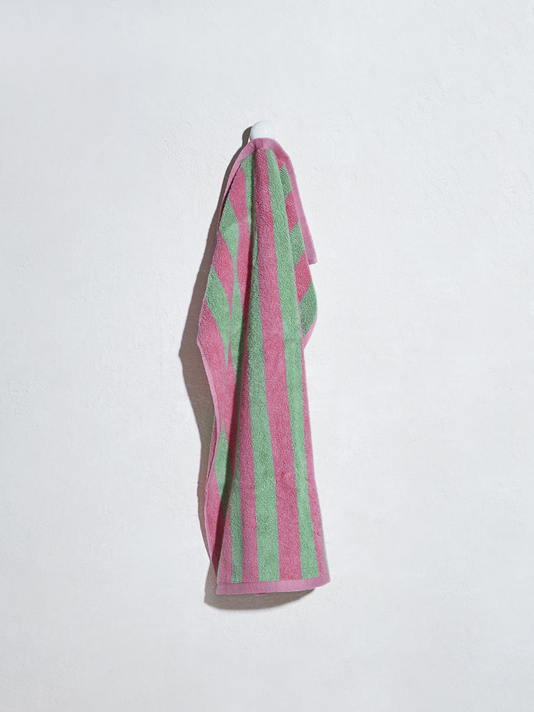 Westside Home Green Self-Striped Face Towels (Set of 2)