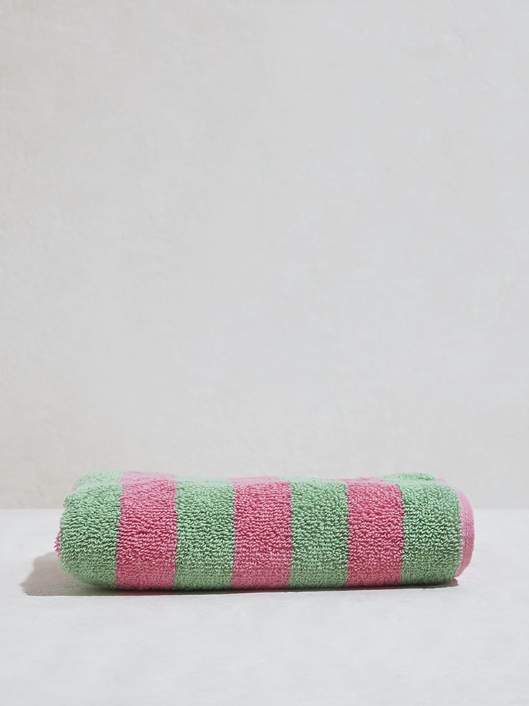 Westside Home Green Self-Striped Face Towels (Set of 2)