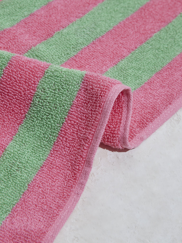 Westside Home Green Self-Striped Face Towels (Set of 2)