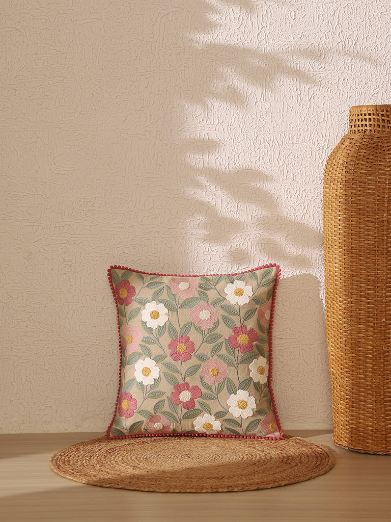 Buy Westside Home Withered Rose Floral Embroidered Cushion Cover from