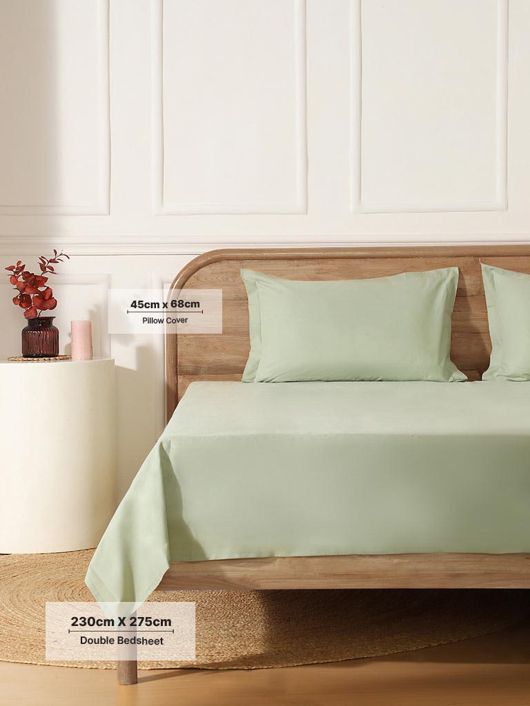 Westside Home Frosty Green Queen Bed Flat Sheet and Pillowcase Set