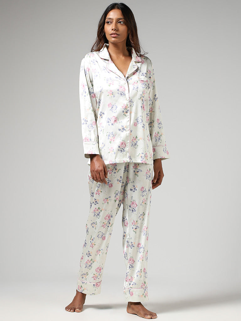Satin pyjamas floral cheap