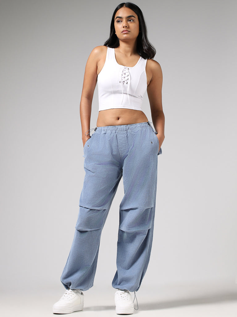 Buy Nuon Ice Blue Baggy Corduroy Joggers from Westside