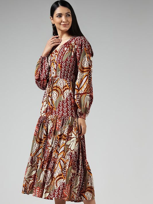 LOV Multicolour Floral Printed Tiered Dress