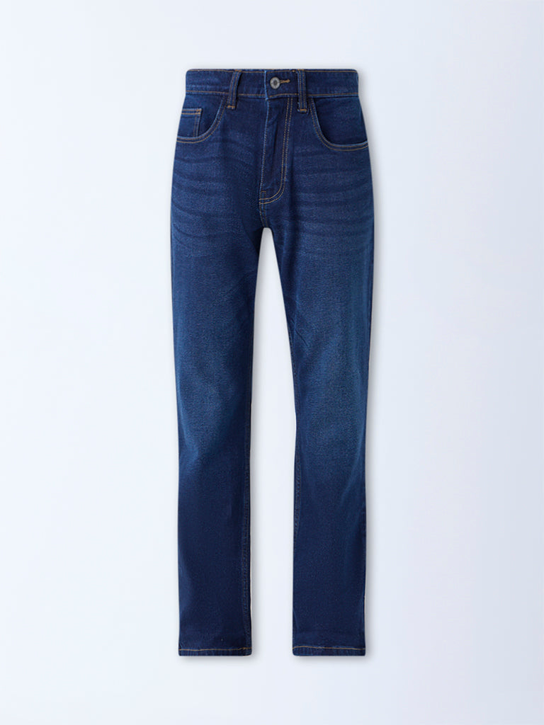 Nuon Dark Blue Straight-Fit Mid-Rise Jeans