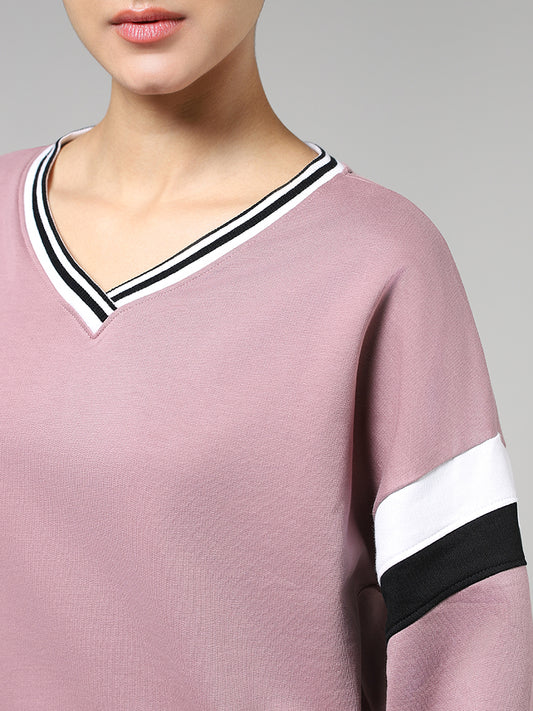 Studiofit Solid Pink Cotton Sweatshirt