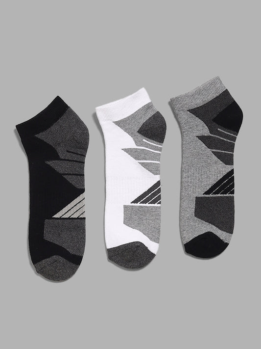 WES Lounge Abstract Multicolor Cotton Blend Trainer Socks - Pack of 3