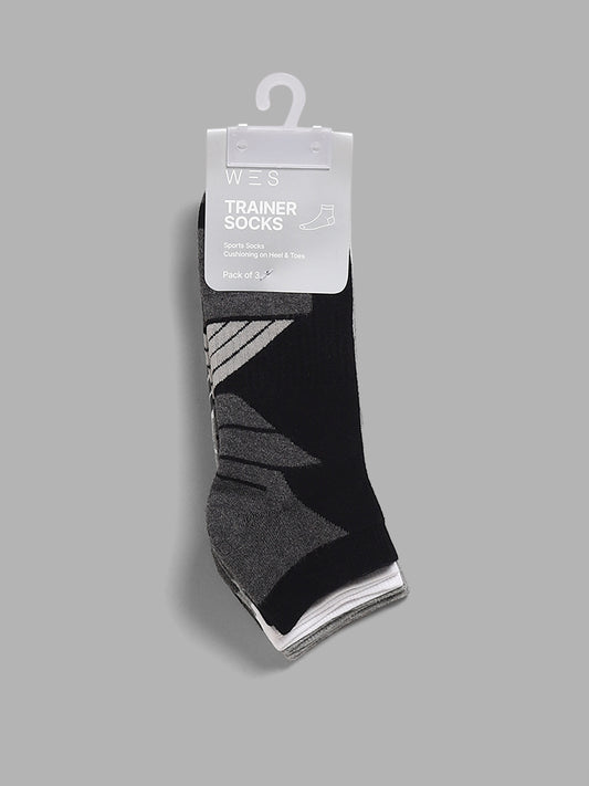 WES Lounge Abstract Multicolor Cotton Blend Trainer Socks - Pack of 3