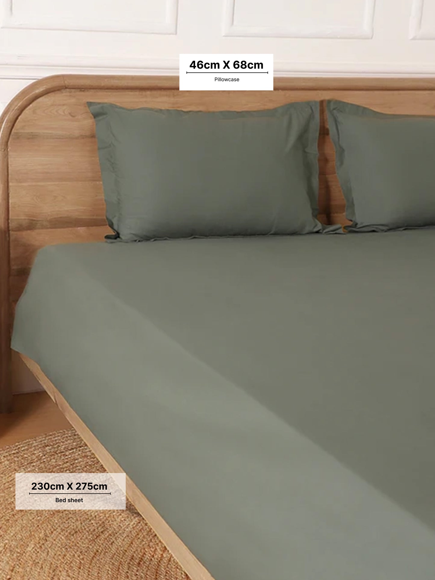 Westside Home Solid Green Queen Bed Flat Sheet and Pillowcase Set