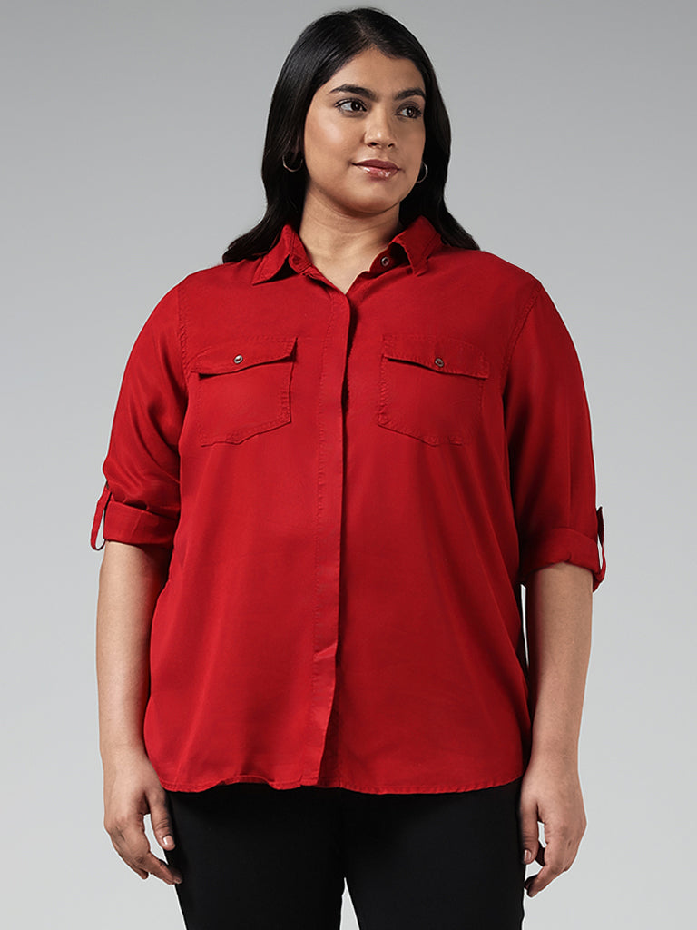 Plus size red deals button down shirt