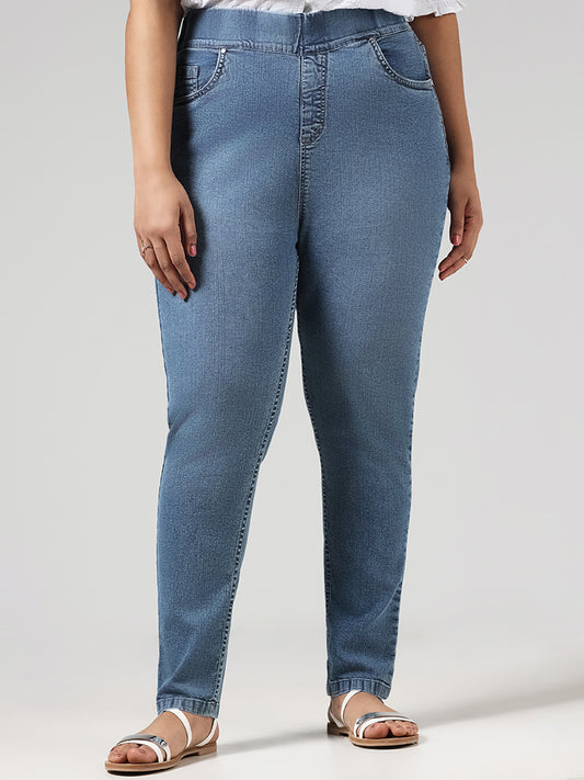 Gia Solid Dark Blue Mid Rise Denim Straight Fit Jeggings