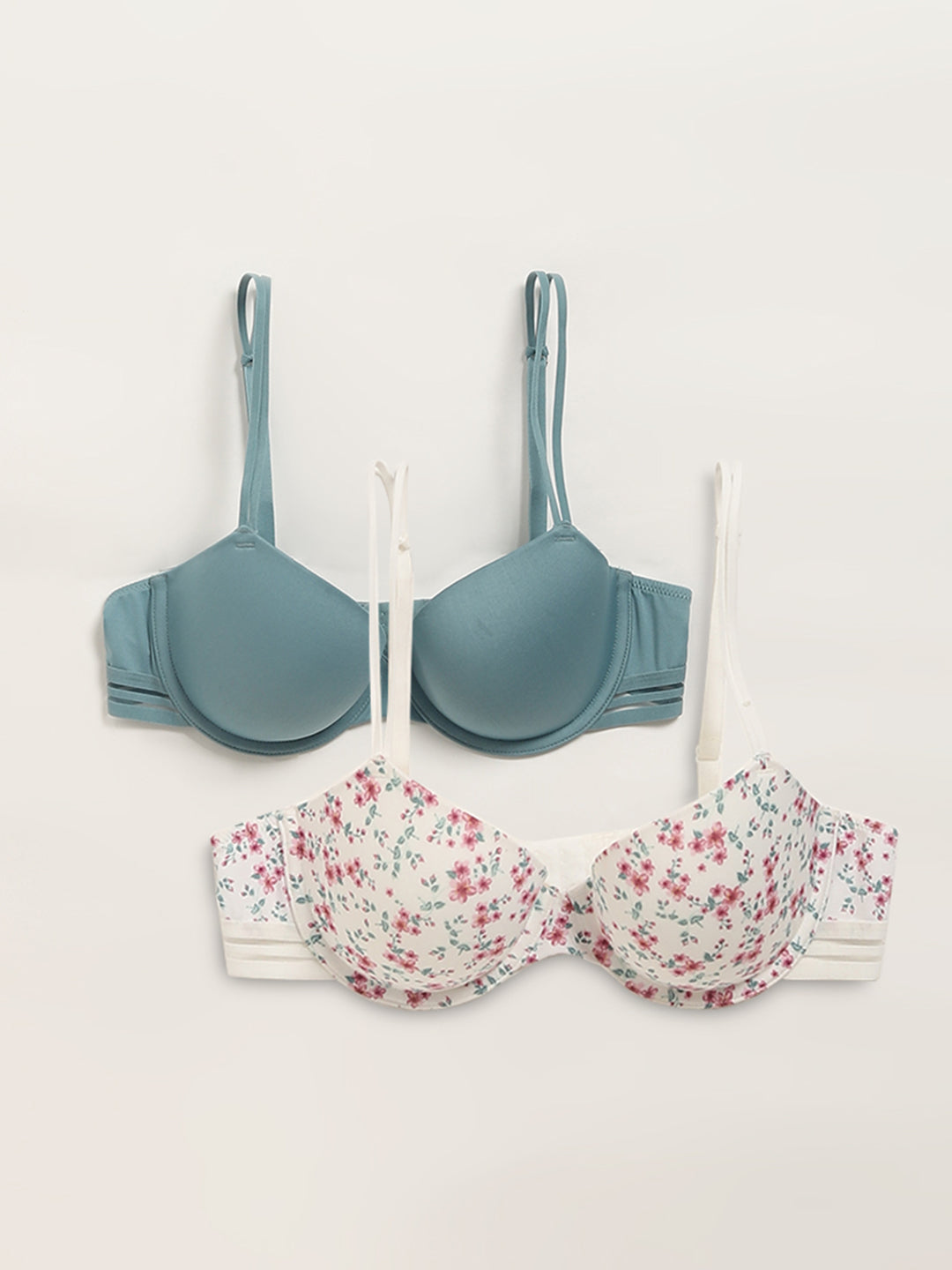 Buy Wunderlove White Ditsy Floral Printed Bra - Pack of 2 from