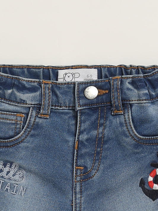 HOP Baby Blue Denim Embroidered Jeans