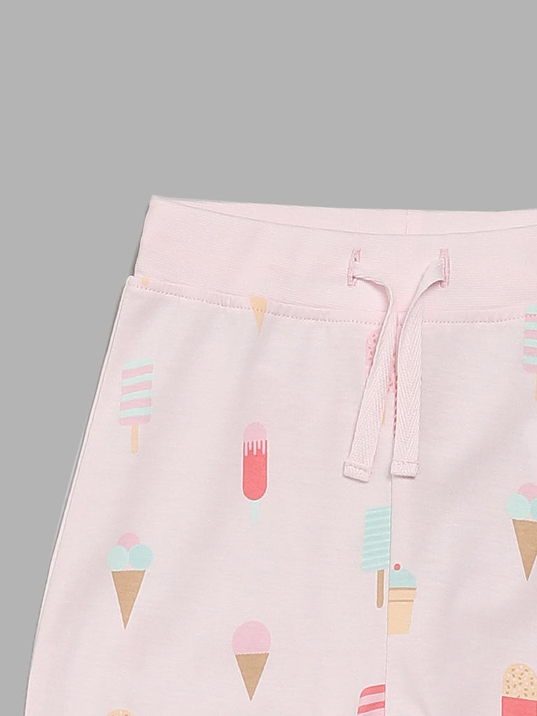 HOP Baby Pink & Mint Green Ice-Cream Printed Pants - Pack of 2